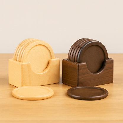 Pure Houtcollectie – Luxe Houten Onderzetters in Licht & Donkerhout